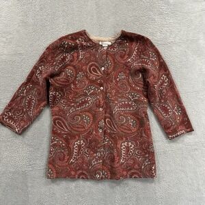 Tweeds Cardigan Women's Small Lamb's Wool Angora Paisley Button Sweater Burgundy